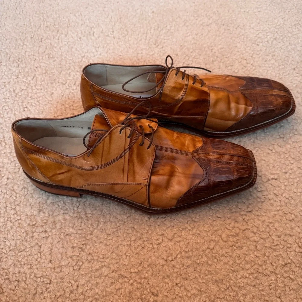 Belvedere Florence Genuine Crocodile Leather Italian Dress Shoes Sz 13 M